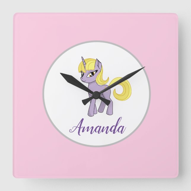 Relógio de Parede Menina Rosa Unicórnio Decoração  (Frente)