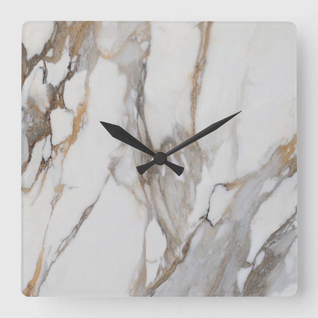 Relógio de Parede Moderna com Padrão Branco Marble (Frente)