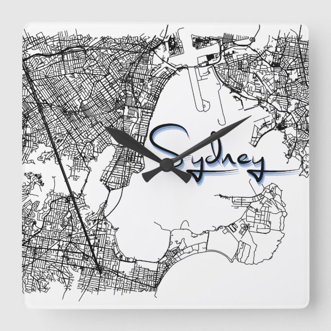 Relógio de Parede Moderno Mapa da Cidade de Sydney (Frente)