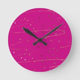 Relógio de Parede Moderno Rosa e Dourado com Brilh
