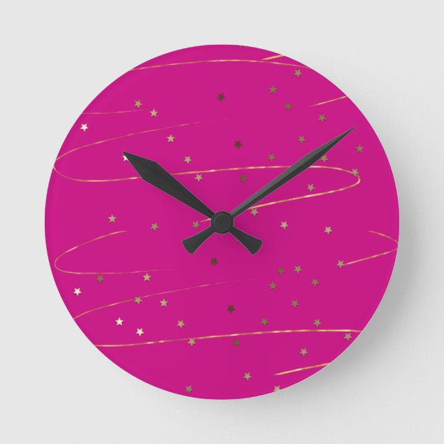 Relógio de Parede Moderno Rosa e Dourado com Brilh (Frente)