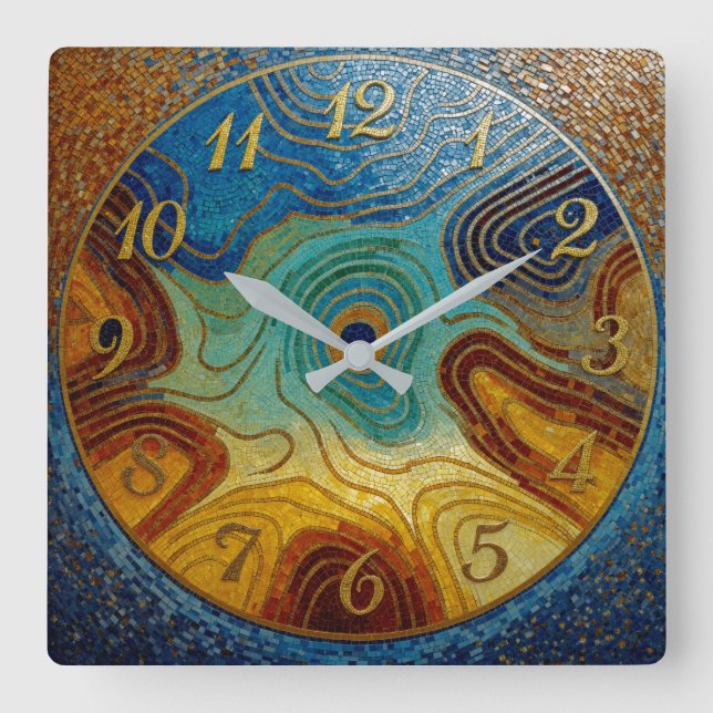 Relógio de Parede Mosaico Giratório Azul Teal Cian (Frente)
