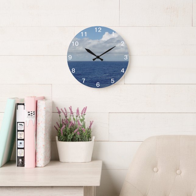 Relógio de Parede Numerado Oceano Azul e Nuvens Fo (Sala de leitura)