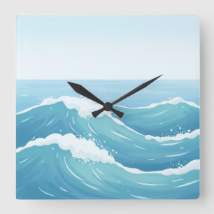 Relógio de Parede Oceano - Desenho Costeiro Azul e