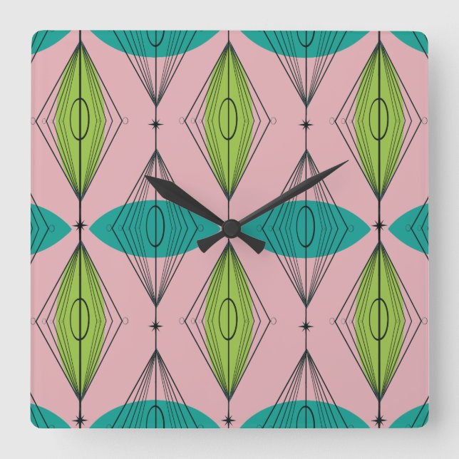 Relógio de Parede Ogee Starbursts Rosa Atômico (Frente)