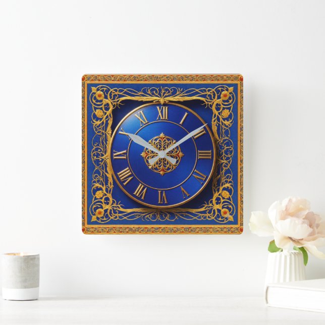 Relógio de Parede Ornamentado Dourado Cobalto Azul (Lar)