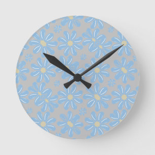 Relógio de Parede - Padrão Floral Flor Azul