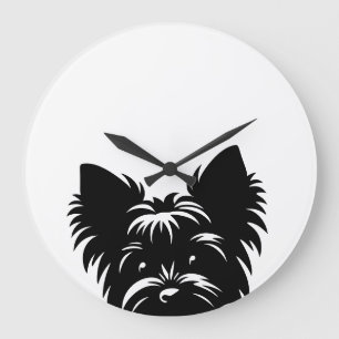Relógio de Parede Peeking Yorkie Preto e Branco