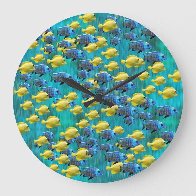 Relógio de Parede Peixe Azul e Amarelo Redondo (Frente)