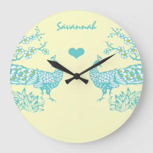 Relógio de Parede Personalizado Ave Pavão Aqua