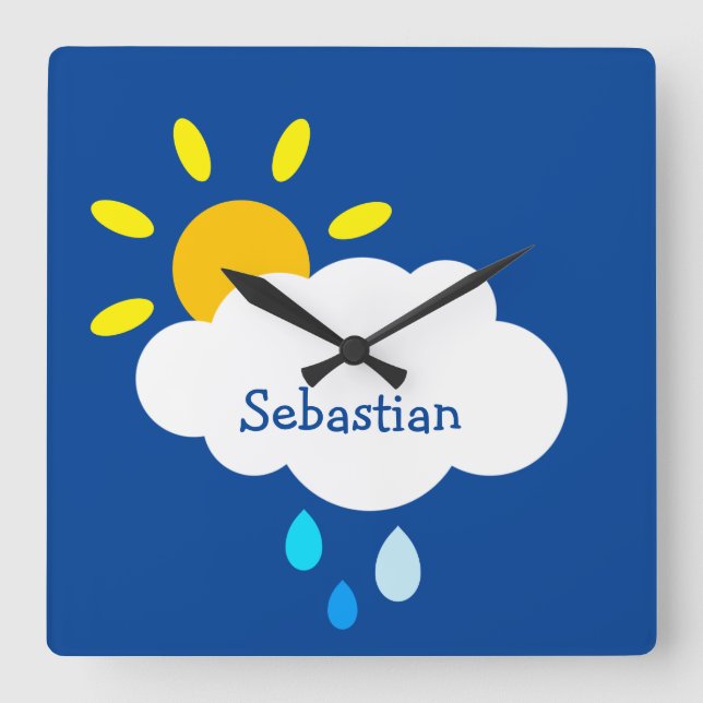 Relógio de Parede Personalizado em Nuvem e Rain Sq (Frente)