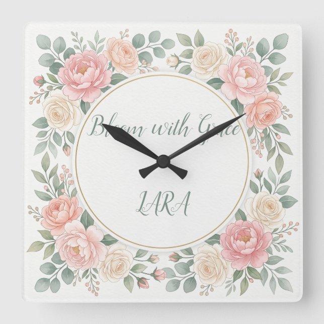 Relógio de Parede Personalizado Floral Aquarela Fl (Frente)