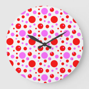 Relógio de Parede Pontos Polka Rosa Vermelho