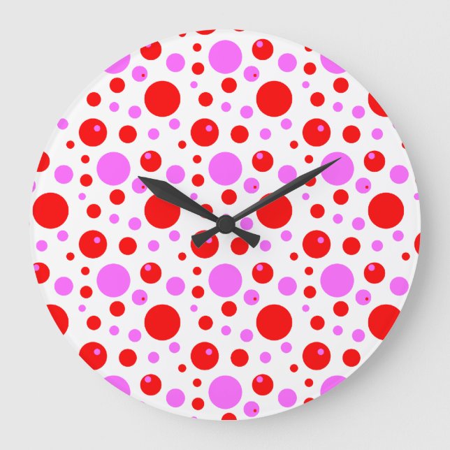 Relógio de Parede Pontos Polka Rosa Vermelho (Frente)