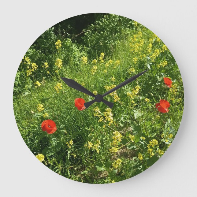 Relógio de Parede Prado de Flor Silvestre Vermelha (Frente)