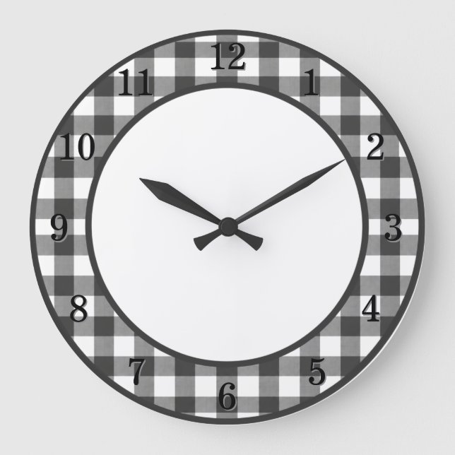 Relógio de Parede Preto e Branco Gingham para Cozi (Frente)