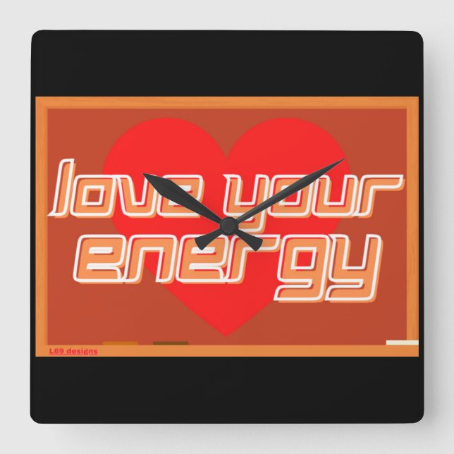 relógio de parede quadrada "AMA A SUA ENERGIA" (Frente)