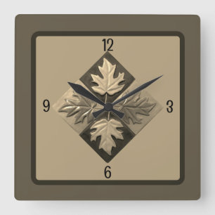 Relógio de parede quadrada com Maple Deixa a Sepia