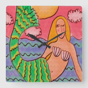 Relógio de Parede Quadrada da Malha Funky Abstrato