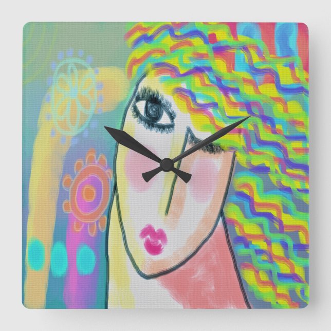 Relógio de Parede Quadrada de Pintura de Abstrato  (Frente)