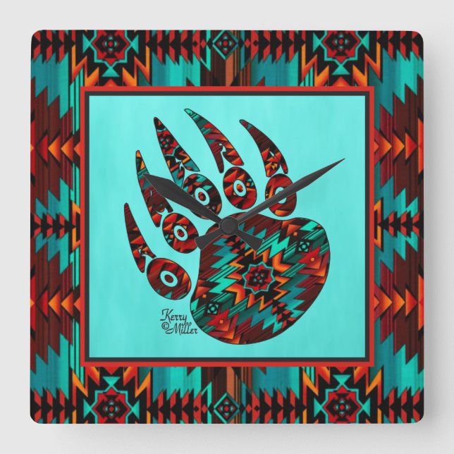Relógio de Parede Quadrada do Urso Tribal (Frente)