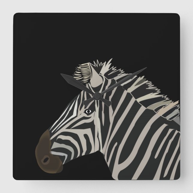 Relógio de Parede Quadrado Animal Zebra.  (Frente)
