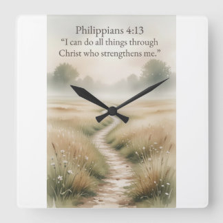 Relógio de Parede Quadrado Cristão Filipenses 4:13