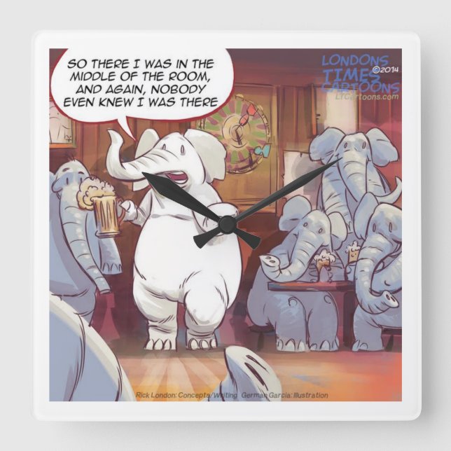 Relógio de Parede Quadrado de Elefante Branco Engr (Frente)