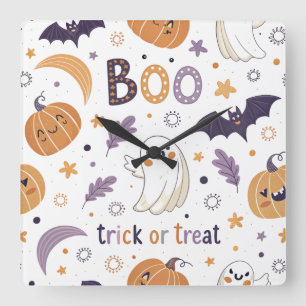 Relógio de Parede Quadrado de Halloween "Trick or