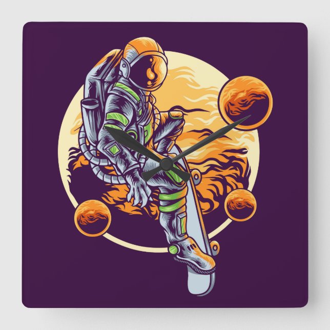 Relógio de Parede Quadrado do Astronauta (Frente)