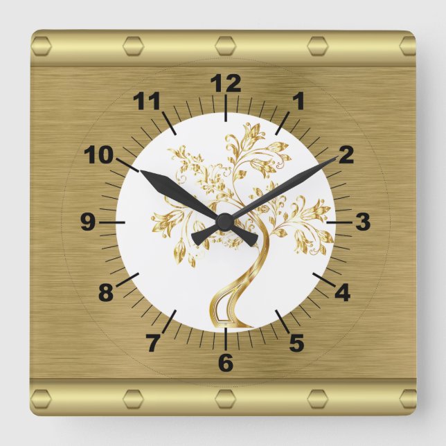 Relógio de parede quadrado dourado (Frente)