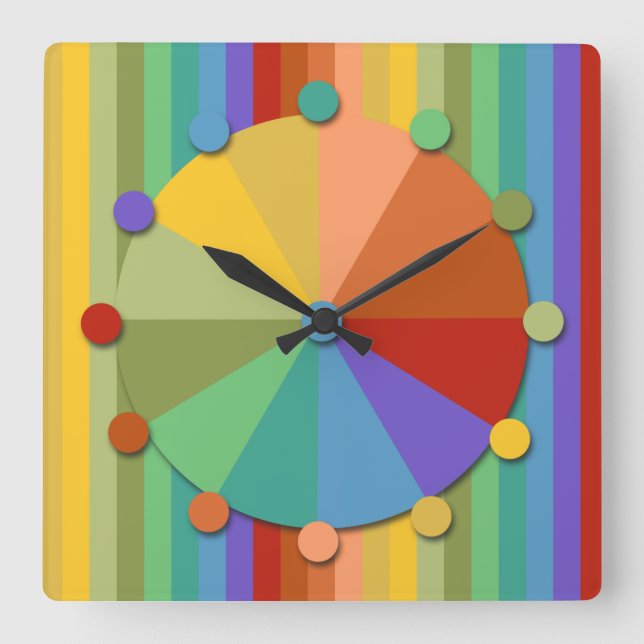 Relógio de Parede Quadrado Dourado, Azul, Verde (Frente)