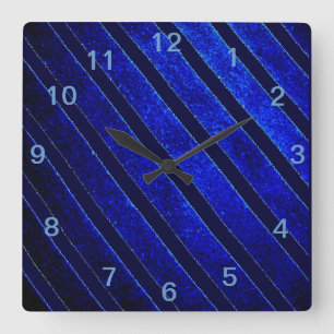 Relógio de Parede Quadrado Faixa Azul Elegante e B
