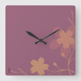 Relógio de Parede Quadrado Floral do Abstrato Roxo