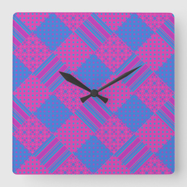 Relógio de Parede Quadrado: Magenta, Blue Faux Pat (Frente)