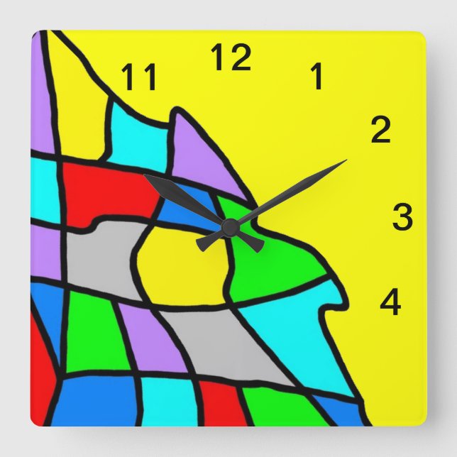 Relógio de Parede Quadrado Mosaico Multicolorido A (Frente)