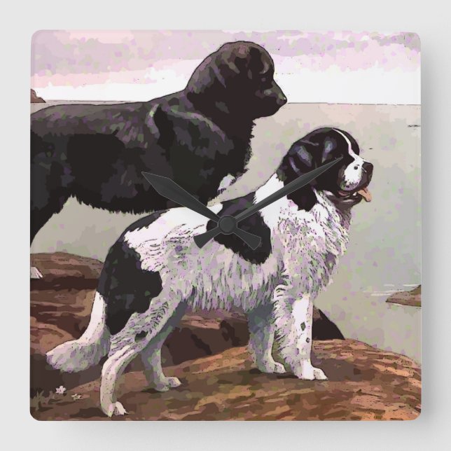Relógio de Parede Quadrado Newfoundlands Pintado V (Frente)