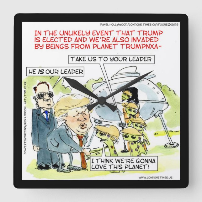 Relógio de Parede Quadrado Planeta Trump Funny de  (Frente)