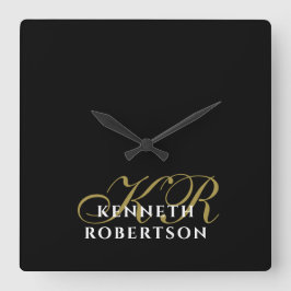 Relógio de Parede Quadrado Preto Dourado Branco Mi