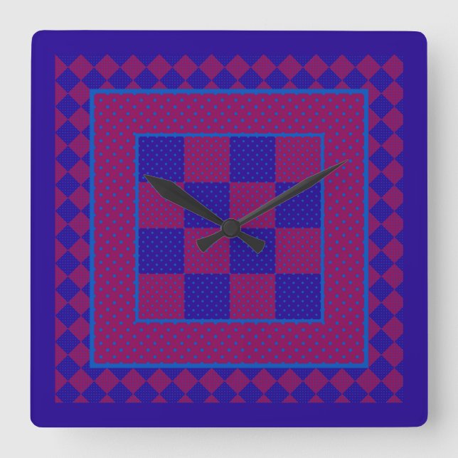 Relógio de Parede Quadrado, Roxo, Azul, Polos de A (Frente)