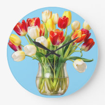 Relógio de Parede Redondo Buquê de Tulipas Florais