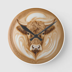Relógio de Parede Redondo de Arte Latte Vaca das T