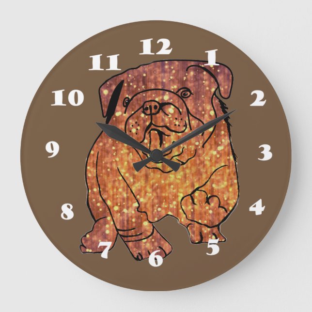 Relógio de Parede Redondo (Grande) Bulldog Dourado (Frente)