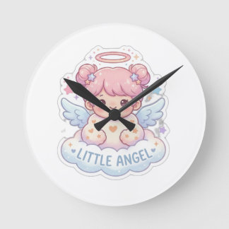 Relógio de Parede Redondo Menina Anjo Kawaii Fofo