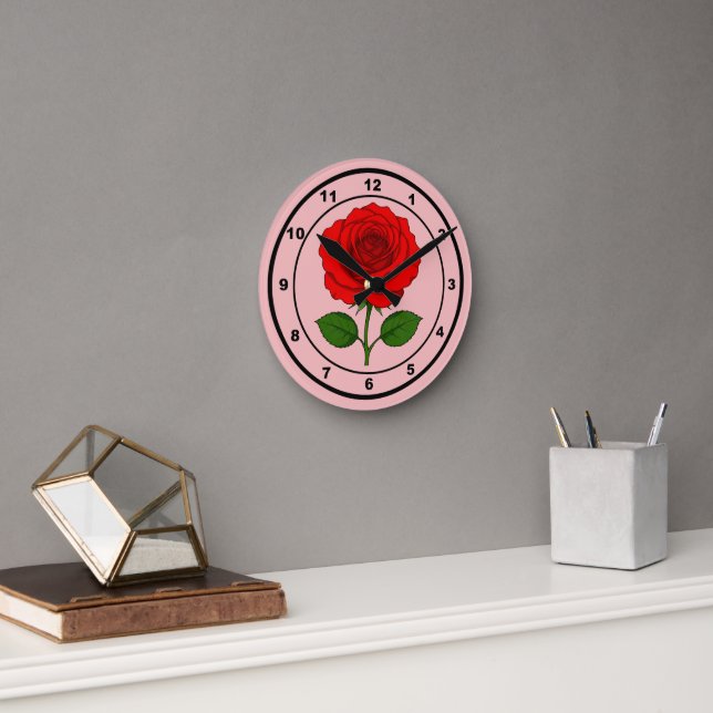 Relógio de Parede Redondo Rosa Vermelha (Escritório)