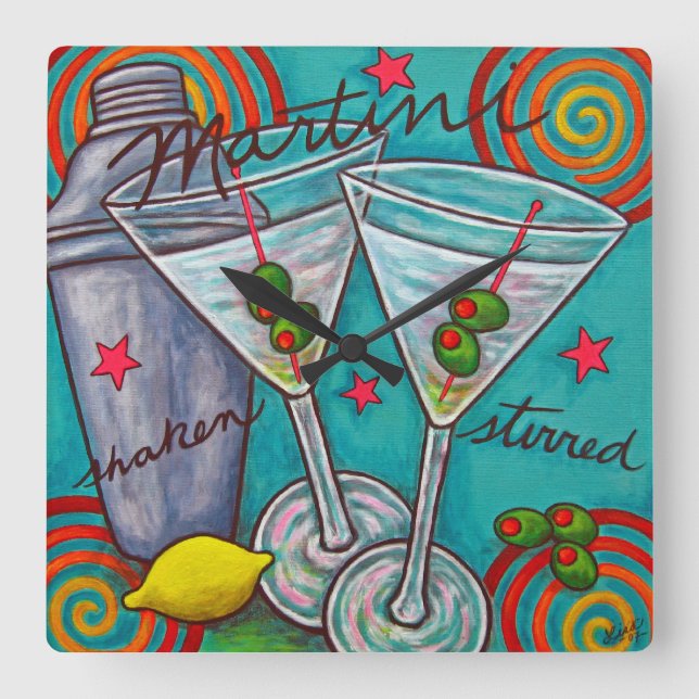 Relógio de Parede Retro Martini Quadrado, Lisa Lor (Frente)