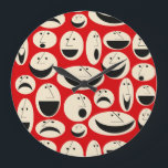Relógio de Parede Retro Rostos Padrão<br><div class="desc">Enfrente os fatos. Esse Relógio de Cartoon Retroativo Roda Padrões da Parede Redonda é fofo — sem mencionar feliz, triste, chocado e surpreso! Você se lembra de amar as charges minimalistas de 1950? Sim, bem, nós também não estávamos por perto. Mas este padrão ainda é todo tipo de gatinho! As...</div>