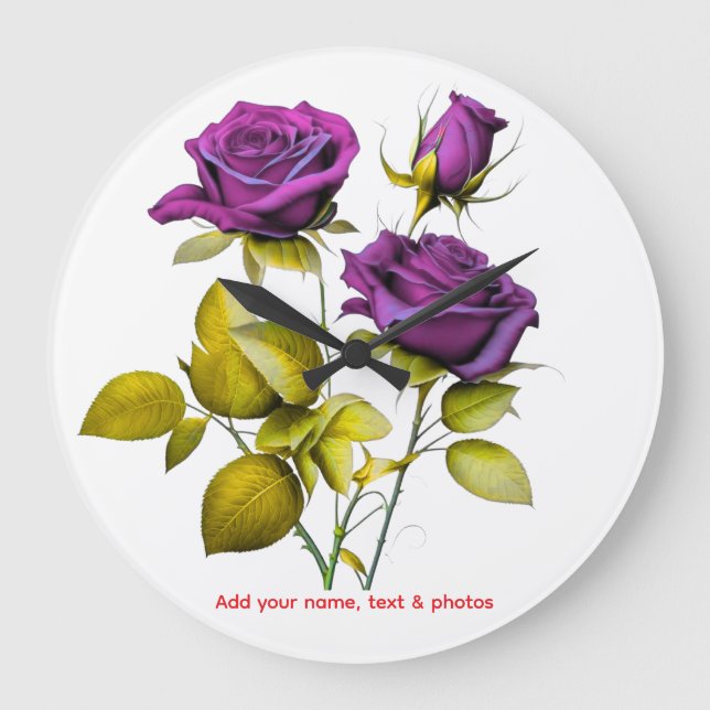 Relógio de Parede Rosa Roxa Personalizado | Adicio (Frente)