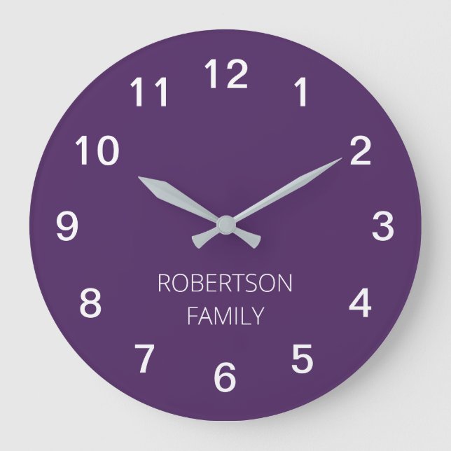 Relógio de Parede Roxo Escuro Minimalista Personal (Frente)