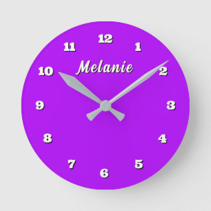 Relógio de Parede Roxo Personalizado Nome Customiz